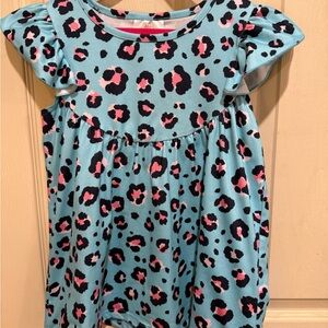 Girls Blue Leopard Print Flutter Sleeve Top
